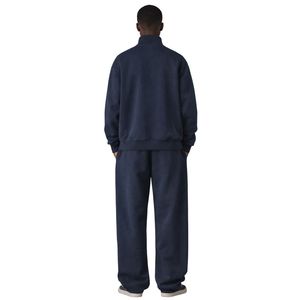 Ensemble sweat à capuche zippé col cheminée côtelé noir délavé épais et pantalon de jogging pour homme – Ensemble streetwear en coton tendance - Product Image 5