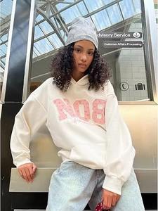 เสื้อฮู้ดโอเวอร์ไซส์ลายกราฟิกสำหรับผู้หญิง สไตล์ Y2K ปักลายดอกไม้ พิมพ์ลายตัวเลข เสื้อฮู้ดแบบสวมหัว ยูนิเซ็กส์ ดีไซน์ทันสมัย ออกแบบเองได้ ปี 2025 - Product Image 2