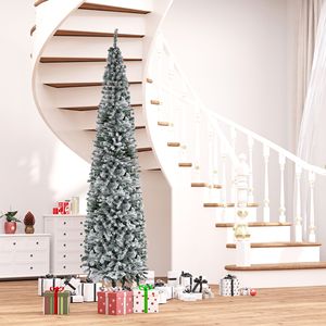 Albero di Natale in Pino Verde Sottile Non Illuminato da 210 cm, Albero di Natale Innevato da 2,7 m con 1014 Rami Realistici in PVC, Albero di Natale Pre-Illuminato con Rami a Cerniera - Product Image 2