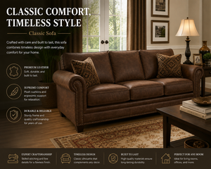 Luxury Modern Genuine Leather <b>Sofa</b> Bed 3 Seater Solid <b>Wood</b> <b>Frame</b> Rolled Arms for Living Room Hotel Lounge Villa School Park - Product Image 4