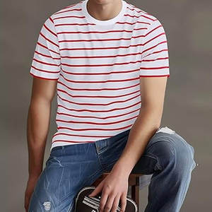 Camiseta a Rayas para Hombre, Manga Corta, Cuello Redondo, Clásica, con Rayas Horizontales, Informal, de Verano, de Algodón, Ligera y Cómoda - Product Image 2