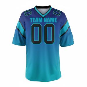 Custom Men's Blue V-Neck Short Sleeve Sublimated <b>Football</b> Jersey Moisture Wicking Regular Fit Adult Team Name <b>Print</b> - Product Image 1