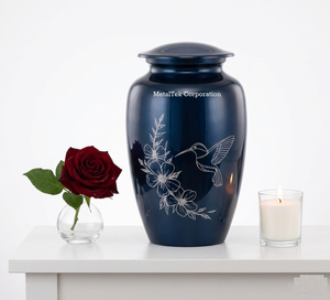 Urne funéraire artisanale pour cendres d'adultes, modèle Colibri, avec sac en velours – Cendrier commémoratif abordable à prix réduit - Product Image 1