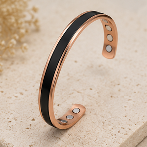 Brazalete Kada de Cobre Sólido Magnético con Incrustaciones Negras de Calibre Grueso, Joyería Metálica de Moda con Diseño Exquisito en Relieve - Product Image 3