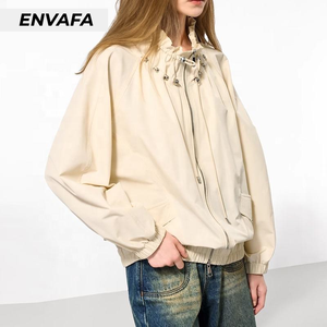 Chaquetas Cortavientos Personalizadas con Cuello Alto y Corte Holgado para Mujer, Novedad de Otoño, Gabardina con Cordón Ajustable para Mujer - Product Image 1
