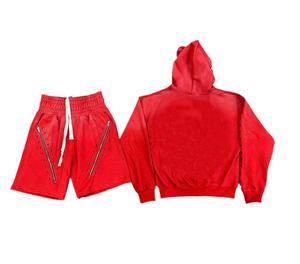 Ropa de calle, ropa de verano, conjunto corto personalizado con diamantes de imitación para hombre, Sudadera con capucha y pantalones cortos lavados con ácido de alta calidad, conjuntos de talla grande para hombre - Product Image 2