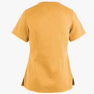 Blouse de travail en coton moutarde pour femme, col en V, dos croisé, manches courtes, deux poches avant, tissu tissé, uniformes d'hôpital - Product Image 2