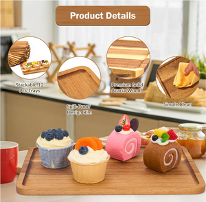 Ensemble de plateaux rectangulaires réutilisables en bois pour la cuisine, les fêtes, les pique-niques et le rangement des aliments - Product Image 2