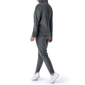 Ensemble de survêtement long 2 pièces pour femme en velours à carreaux vintage d'hiver, à capuche, manches longues, écologique, respirant, anti-boulochage - Product Image 1