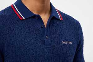 Chemise décontractée pour homme Oneten, bleu marine, tricotée, à manches longues, rayée, avec logo imprimé par transfert thermique sur le devant - Product Image 5