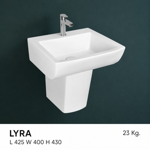 Lavabo Rectangular Semi-Pedestal Lyra Stone con Acabado Cromado, Grifo Monomando de un Solo Orificio, Diseño Minimalista - Product Image 2