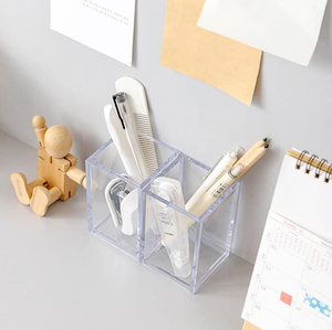 Organisateur de cosmétiques en acrylique transparent, support pour pinceaux de maquillage et rouges à lèvres, pour chambre à coucher, coiffeuse, artisanat, avec 3 compartiments - Product Image 4