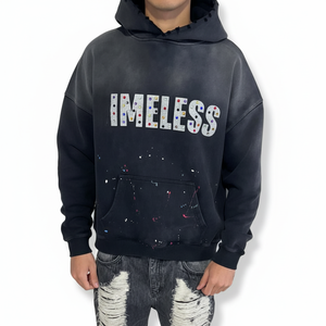 High Quality Private Logo Digital Printed and multi rhinestone oversized vintage washed Hoodie for men 100% Cotton - Product Image 4