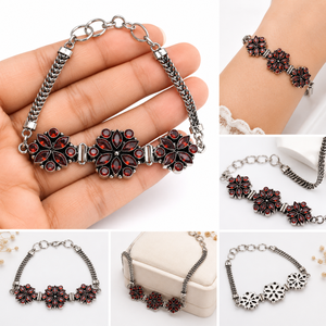 Wholesale Price Offer Antique Silver Plated Brass Beaded <b>Red</b> Cubic Zirconia Flower Cluster Trendy Women's Anniversary <b>Bracelet</b> - Product Image 6