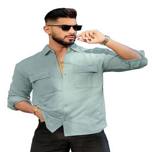 Chemisier à rayures en coton biologique décontracté pour hommes Chemise à boutons à manches longues personnalisée Tissu Dobby respirant pour adolescents Vêtements d'été - Product Image 5