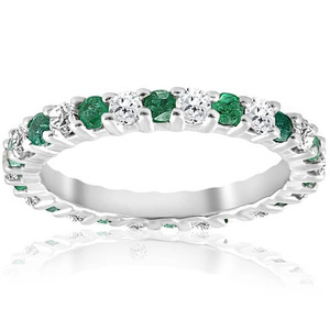 Anillo de Eternidad Moderno con Esmeralda Redonda y Circonita para Aniversario de Bodas, Oro de 10K, 14K, 18K, Plata 925, 935 - Product Image 2