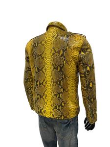 Veste en cuir à imprimé jaune en peau de serpent pour motocycliste Mans personnalisée en cuir respirant - Product Image 4