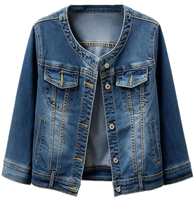 Women's 3/4 Sleeve <b>Cropped</b> <b>Denim</b> <b>Jacket</b> Light Wash Short Jean Trucker Coat Button-Up Casual Distressed Eco-Friendly 100% - Product Image 5