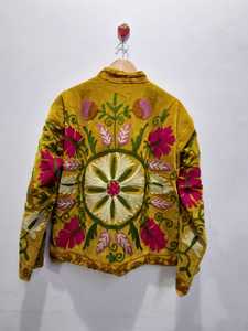Beige Vintage Floral Women's Winter Velvet Suzani Hand Embroidery <b>Bridesmaid</b> <b>Jacket</b> Coat - Product Image 4