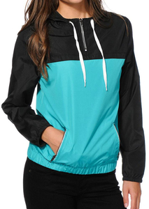 Chaqueta Cortavientos Personalizada para Mujer, con Bloques de Color, con Capucha, Ligera, Impermeable, Informal, para Exteriores, de Dos Tonos, Fabricante OEM - Product Image 5