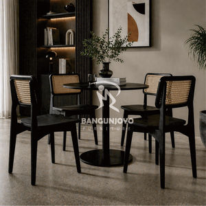 Minimalist Round <b>Iron</b> Dining Table with Teak Chairs Eco-Friendly Dining Room Furniture for Home Cafes & Restaurants - Product Image 3