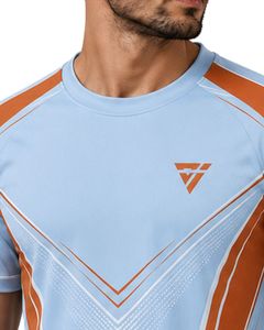 Camiseta Deportiva para Hombre Azul Cielo y Naranja, de Secado Rápido, Transpirable, para Gimnasio, Fitness, Running, Entrenamiento Atlético, Ropa Deportiva de Verano - Product Image 5