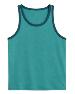 Custom Blue Contrast Trim <b>Men</b> Tank Top Sleeveless Cotton Vest Solid Color Casual Summer Gym Workout Fitness <b>Singlet</b> Breathable - Product Image 1