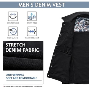 Custom Men's Summer <b>Black</b> 100% Cotton <b>Denim</b> Sleeveless <b>Vest</b> Raw Edge Biker Casual Streetwear Waistcoat - Product Image 4