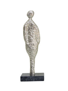 Estatua Moderna Abstracta de Figura Humana en Aluminio, Escultura Metálica Plateada Texturizada, Arte Minimalista de Hombre, Decoración sobre Base de Mármol - Product Image 3