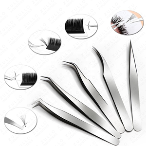 5 Pcs Silver Eyelash Tweezers Set Stainless Steel Professional Lash Extension <b>Tools</b> with PU Leather Case - Product Image 3