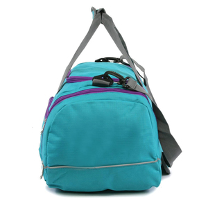 กระเป๋าเดินทางแบบพกพาผ้าเดนิมสีเขียวอมฟ้า กันน้ำ มีซิปสีม่วง ช่องใส่ของหลายช่อง หูหิ้วนุ่ม ใช้ได้ทั้งชายและหญิง สำหรับออกกำลังกายและเดินทาง ขนาด 30-40 ลิตร - Product Image 4