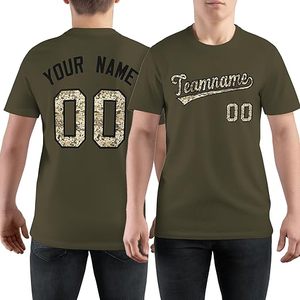 T-shirt personnalisé à manches courtes vert olive pour homme avec impression du nom et du numéro, col rond, coupe décontractée en jersey - Product Image 1