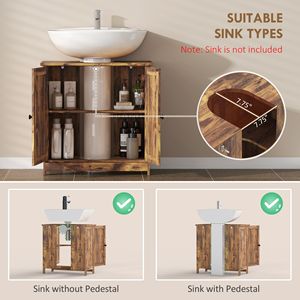 Mobile da Bagno Rustico Marrone con 2 Ante e Ripiano Regolabile Sotto il Lavabo per Organizzare il Tuo Bagno - Product Image 4