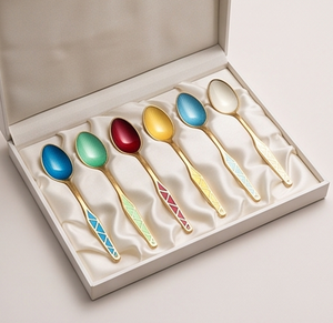 Elegant Gold Plated Tea Spoons Set With Colorful Enamel Handles And <b>Mirror</b> Finish Modern Design Durable Cutlery For Kitchen Use - Product Image 6