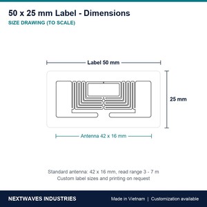 Étiquettes autocollantes RFID UHF Nextwaves 50x25 mm 42x16 mm Antenne Puce 7U Portée 3-7 m pour Articles de Détail, Étiquettes de Vêtements, Boîtes - Product Image 2