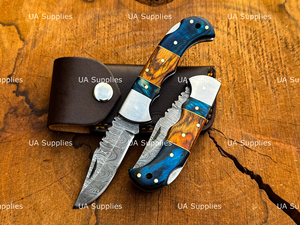Couteau de poche Damas personnalisé avec logo, fabricant en gros, couteau de chasse pliant EDC à verrouillage arrière, couteau d'extérieur en gros, marque privée - Product Image 3