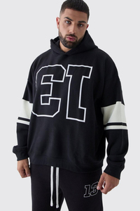 2026 Custom Logo Oversized Striped Hoodie Plus Size 100% Cotton Hoodies French Terry 500GSM Thick Lined Pullover Solid - Product Image 3
