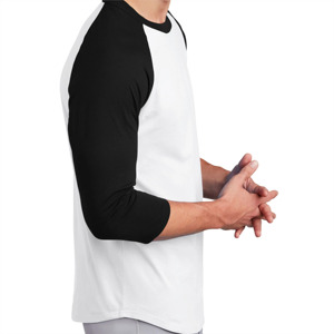 Camiseta Blanca de Manga Raglán para Hombre, Mangas Negras, Corte Regular, Color Sólido, Estilo Casual, Cuello Redondo, Tejido de Punto Jersey, Poliéster Transpirable - Product Image 6