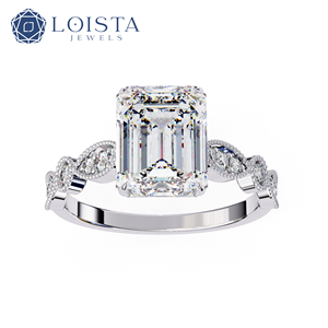Anillo de compromiso solitario con diamante de corte esmeralda cultivado en laboratorio, certificado por IGI, en oro, anillo de boda vintage con diseño infinito. - Product Image 2