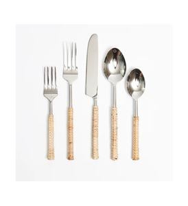 Cuillère en rotin et acier inoxydable avec manche épaissi, vaisselle pour la maison, restaurant, cadeau de mariage, couverts à prix avantageux - Product Image 4