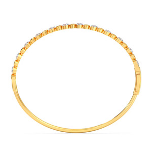 Alternating Heart Diamond <b>Bangle</b> with Yellow Gold Slim Band and Romantic Half <b>Set</b> Design - Product Image 2