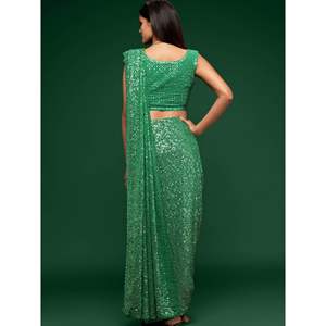 Joli saree en georgette à paillettes vert menthe - Product Image 2