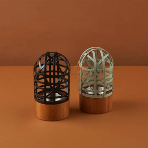 Ensemble de brûleurs d'encens modernes en métal avec bases en bois, porte-parfums décoratifs de style industriel pour la décoration de la maison - Product Image 1