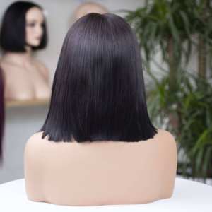 Peluca de Cabello Humano Virgen con Frente de Encaje, Estilo Bob Recto, Transparente, Sin Pegamento, 100% Cabello Humano Vietnamita, Color Negro Natural, Peluca Corta - Product Image 4
