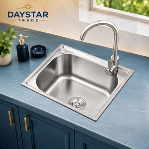 Évier de cuisine Daystar Trade en acier inoxydable à cuve unique, à encastrer, fait main, avec robinet, design rectangulaire contemporain brossé, facile à installer - Product Image 1