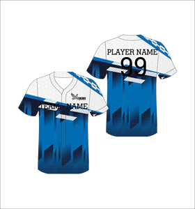 เสื้อเบสบอลสีน้ำเงินไล่เฉดแบบสั่งทำพิเศษ ติดกระดุม ระบายอากาศได้ดี ซับเหงื่อ ชุดทีมแบบซับลิเมชั่น รับผลิตแบบ OEM - Product Image 1