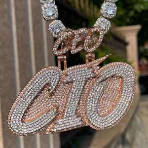 Luxira Jewels Rose Gold Tone Moissanite Letter Charm Iced Out Round Brilliant Cut <b>Silver</b> Plated Unisex <b>Necklace</b> for Gift - Product Image 3
