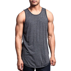 Men's Gray Solid Color O-Neck Tank Top Casual Knitted Cotton Sleeveless Vest Athletic Fit Longline Hem - Product Image 6