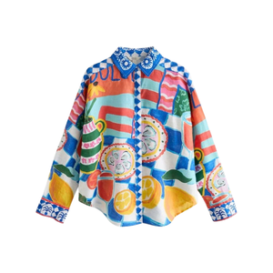 Camisa de Fiesta para Mujer, Casual, Verano, Transpirable, Algodón, Patchwork, Bordado a Mano, Cuello Camisero, Manga Larga, Estilo Simple - Product Image 5