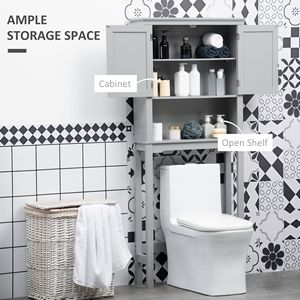 Mobiletto Moderno a Doppia Anta da Posizionare Sopra il WC, Organizzatore per Bagno Grigio con Ripiano Interno Regolabile - Product Image 5